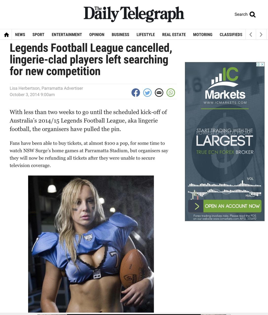 Legends Football League cancelled, lingerie-clad players left searching for new competition